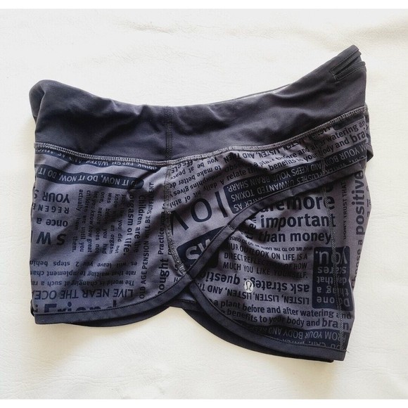 lululemon athletica Pants - Lululemon Run SPEED SHORTS Classic Manifesto Deep Coal Black Script 6 RARE